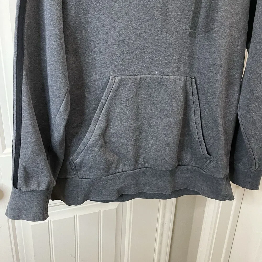 Adidas Gray Black Triple Stripe Pullover Hoodie Sweatshirt Mens Size L